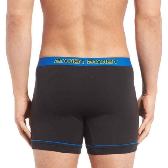 2XIST Men's M BLACK Performance 2-Pack Stretch Boxer Briefs (1 PINK,1 BLUE BAND) - Picture 2 of 5